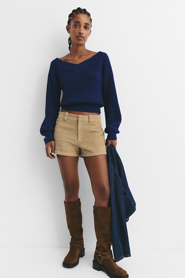 Fitilli örgü crop kazak - 2