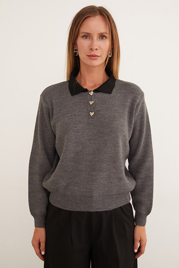 Basic Polo Neck Half Button Knit Sweater - 8