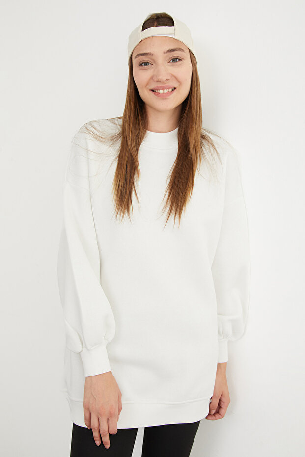 3 İplik Basic Bisiklet Yaka Oversize Sweatshirt - 2