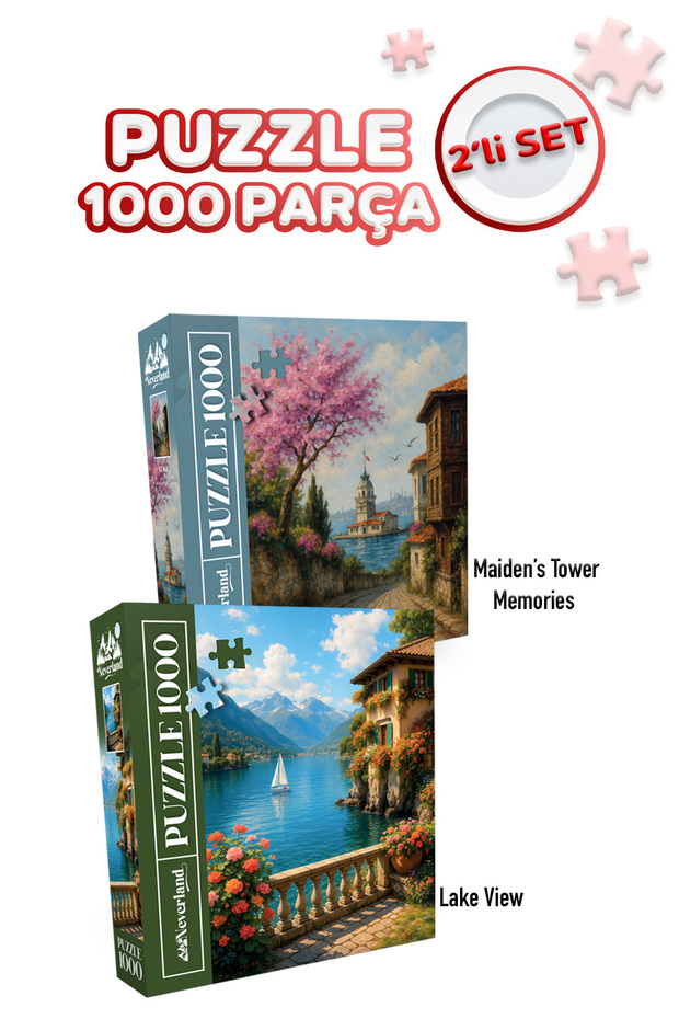 2 Pcs 1000 Piece Puzzle - Girls Tower Memories and Lake View