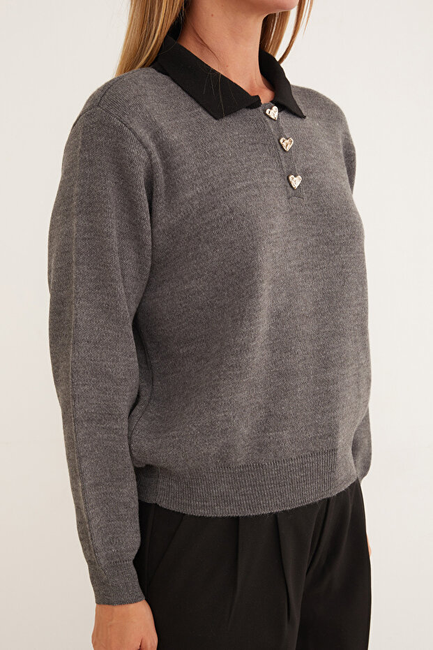 Basic Polo Neck Half Button Knit Sweater - 7