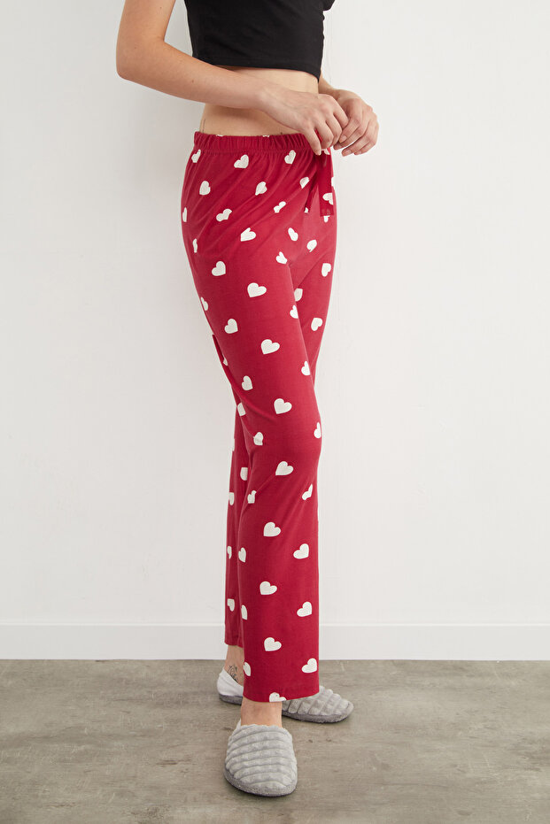 بنطلون بيجامة من جلد الغزال بنقشة قلب - 4