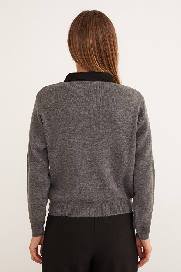 Basic Polo Neck Half Button Knit Sweater - 6