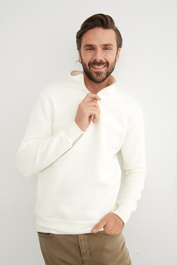 3 Yarn Basic Stand Collar Half Zip Sweatshirt - 2