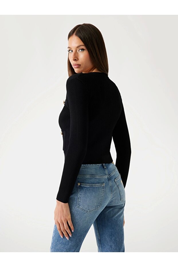 Emmie Kadın Siyah Triko Hırka W5YR09Z0130-JBLK - 4