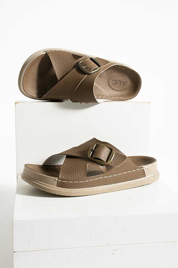 Adımist Men's Stitched Orthopedic Leather (Synthetic) High Sole Inside-Out Slippers