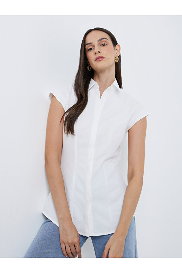 قميص طويل بياقة واسعة سادة - 2