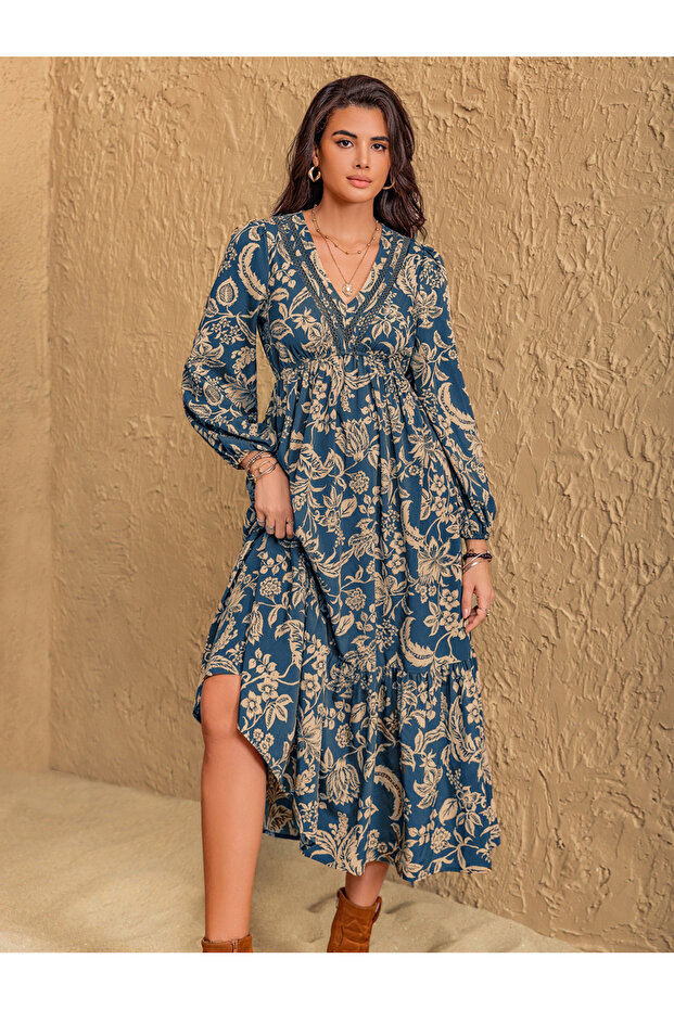 Floral Midi Dress with Long Sleeves