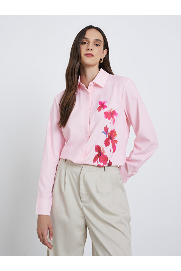 Floral Print Spread Collar Buttoned Shirt