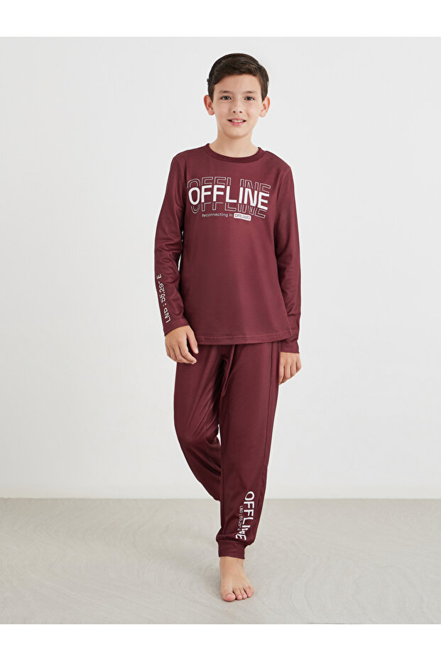 Boys Red Slogan Print T-Shirt and Pyjama Set