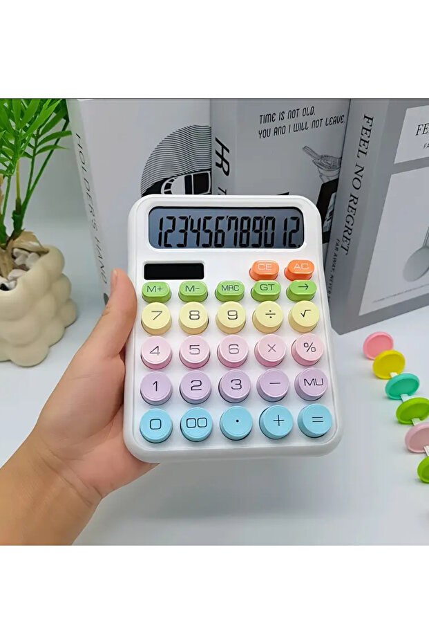 Pinterest Hesap Makinesi 12 Hazneli LCD Ekran Açılı Geniş Ekran,Güneş Enerji Ve Pilli Hesap Makinesi - 1