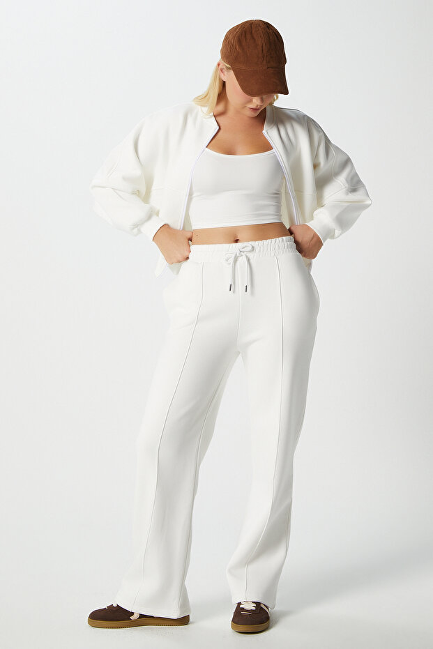 Kadın Darcy İçi Polarlı Oversize Kalıp Ekru Alt Üst Eşofman Takımı - 5