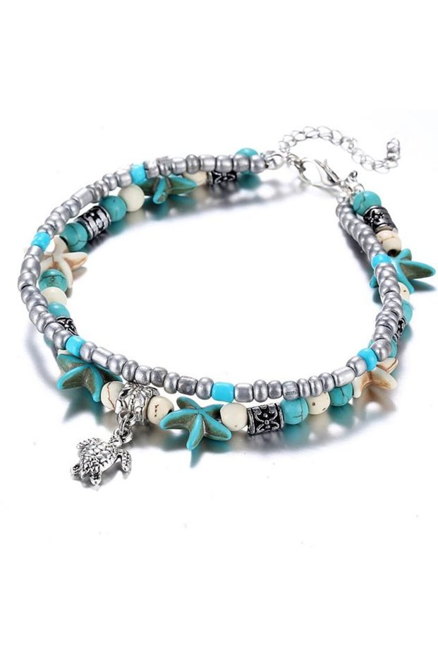 Adjustable Silver Beaded and Pearl Anklet Set