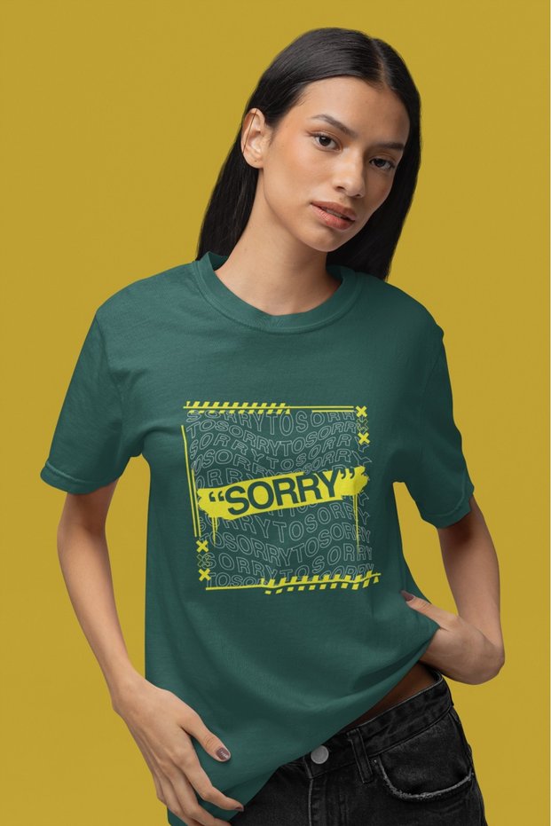 Girls/Women Yellow Sorry Transfer Printed Round Neck Short Sleeve T-Shirt