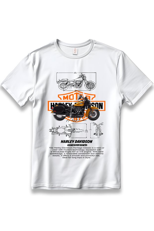 H.D Heritage Biker T-Shirt Model Unisex 100% Cotton Comfortable Regular Print Motor T-Shirt