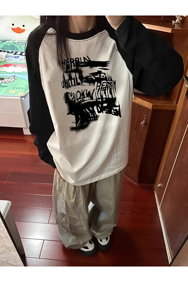 Streetwear Design Raglan Long Sleeve Printed White T-Shirt