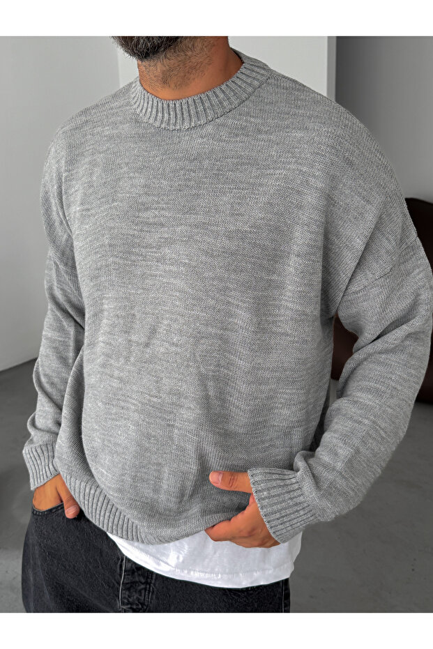 Gray Basic Oversize Knitted Sweater Pm-025 - 1