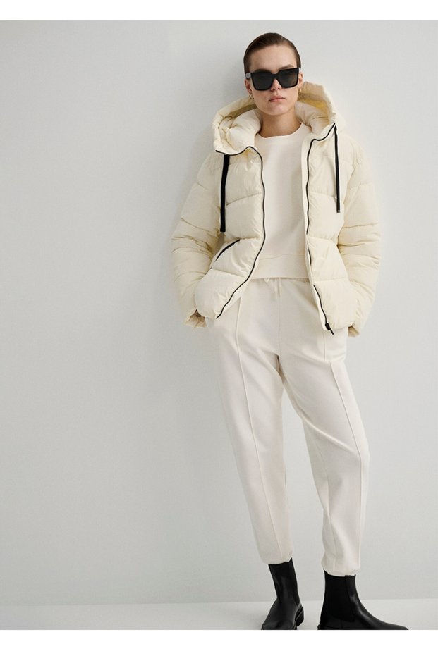 Hooded Regular Fit Ecru Puffer Jacket