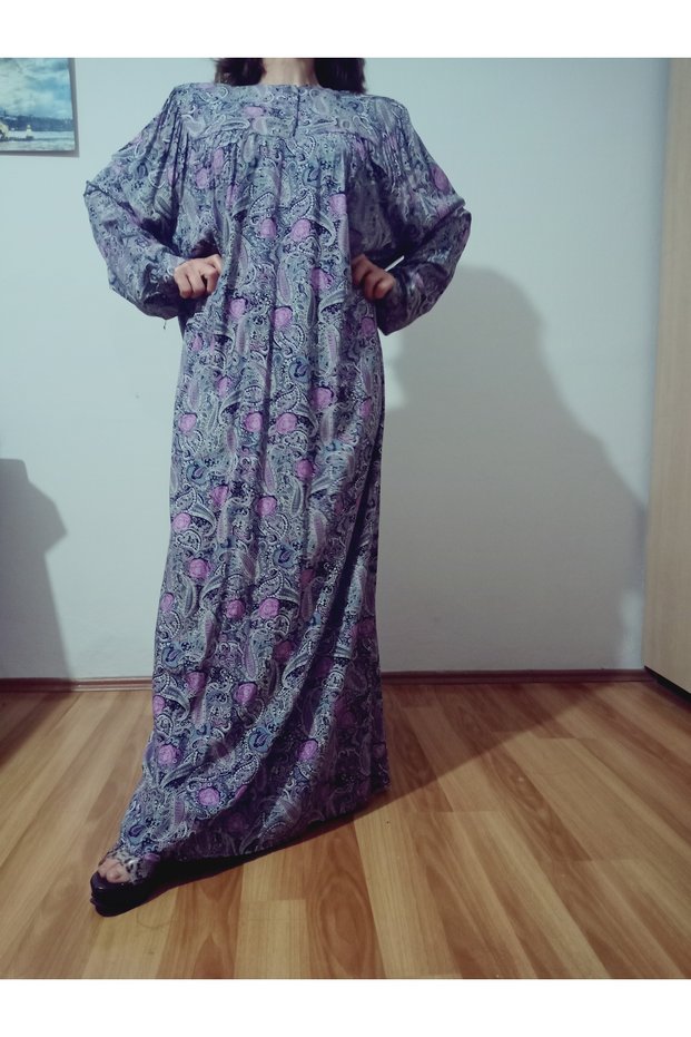 Robadan Long Sleeve 100% Viscose Pressed Floral Mother Dress, Prayer Dress, Hijab Dress