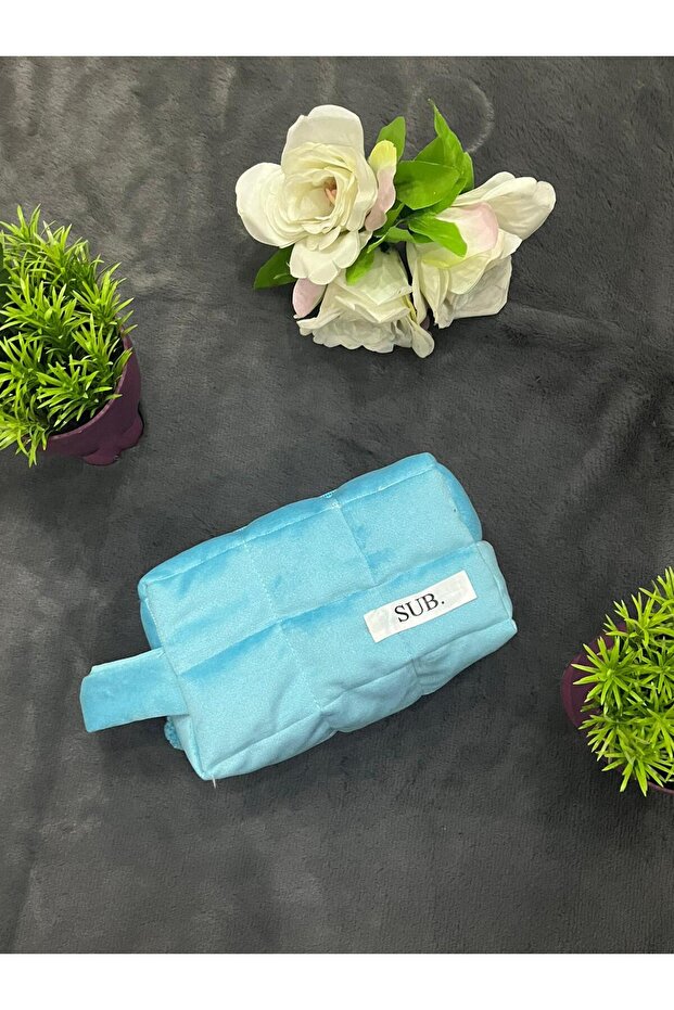 Baby Blue Puff Makeup Bag Organizer Pen Holder