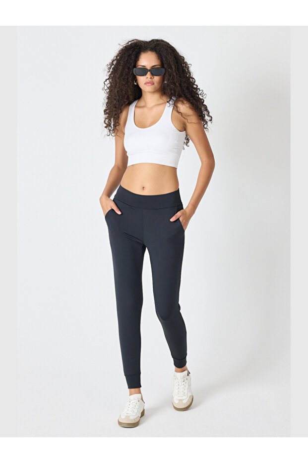 Women's High Waist Double Pockets Transverse Longitudinal Stretch Jogger Leggings Sweatpants