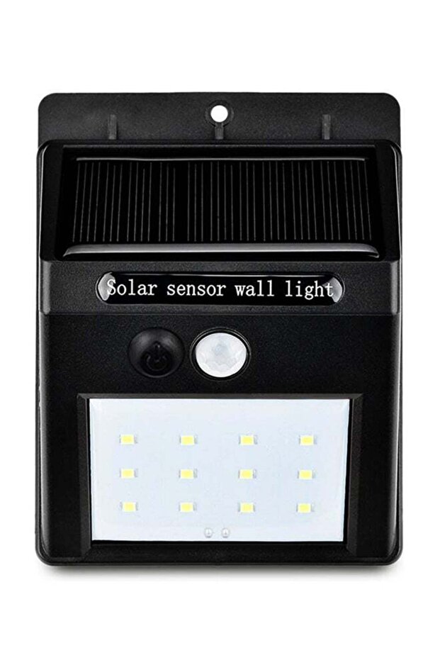 مصباح حائطي يعمل بالطاقة الشمسية مزود بـ 12 مصباح LED مقاوم للماء ومستشعر حركة باللون الأسود - 1