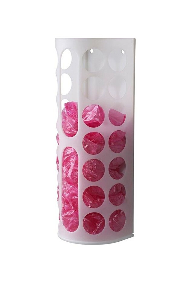 سلة توزيع أكياس المطبخ البلاستيكية، بيضاء - 1