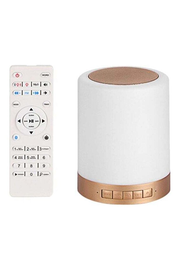 مكبر صوت LED لاسلكي محمول يعمل باللمس مع جهاز تحكم عن بعد باللون الأبيض - 1