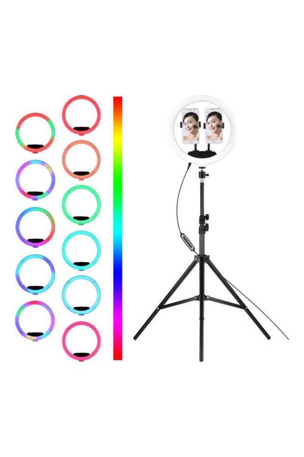 مصباح حلقي LED لصور السيلفي RGB باللون الأسود - 1