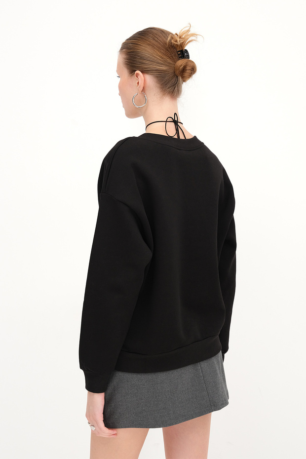 V Yaka Şardonlu Sweatshirt S12040 - 6
