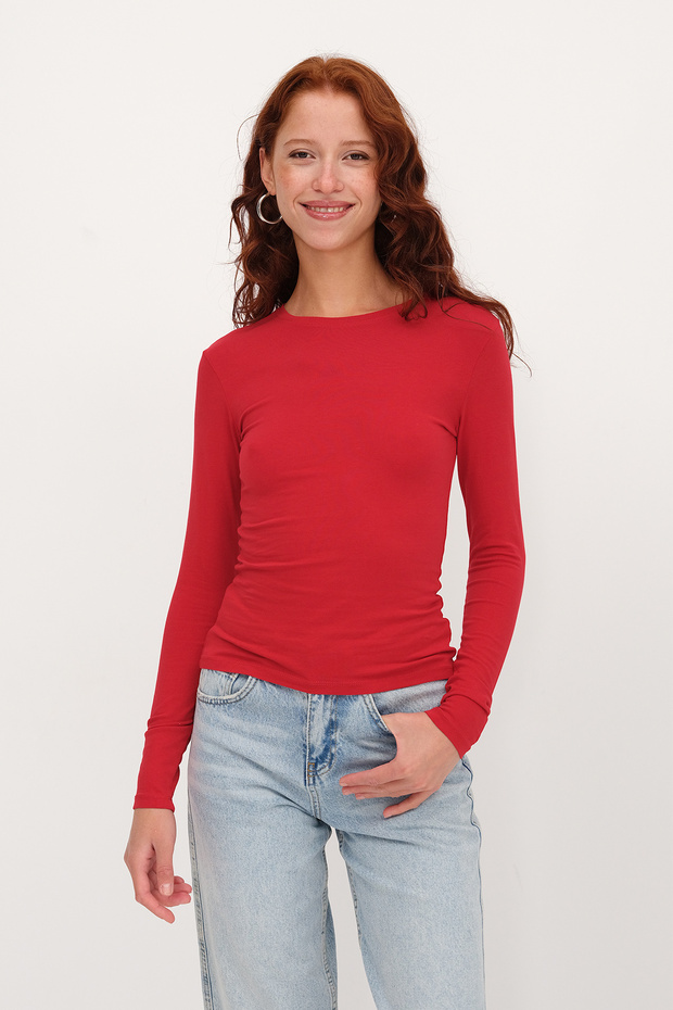 Bisiklet Yaka Basic Bluz B1496-DK2 - 4