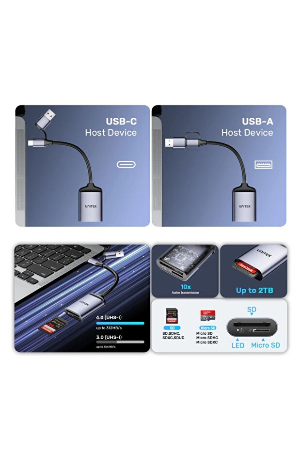 2-in-1 USB-C/A SD4.0 Card Reader – 5Gbps High-Speed, Space Grey | R1018E - 6