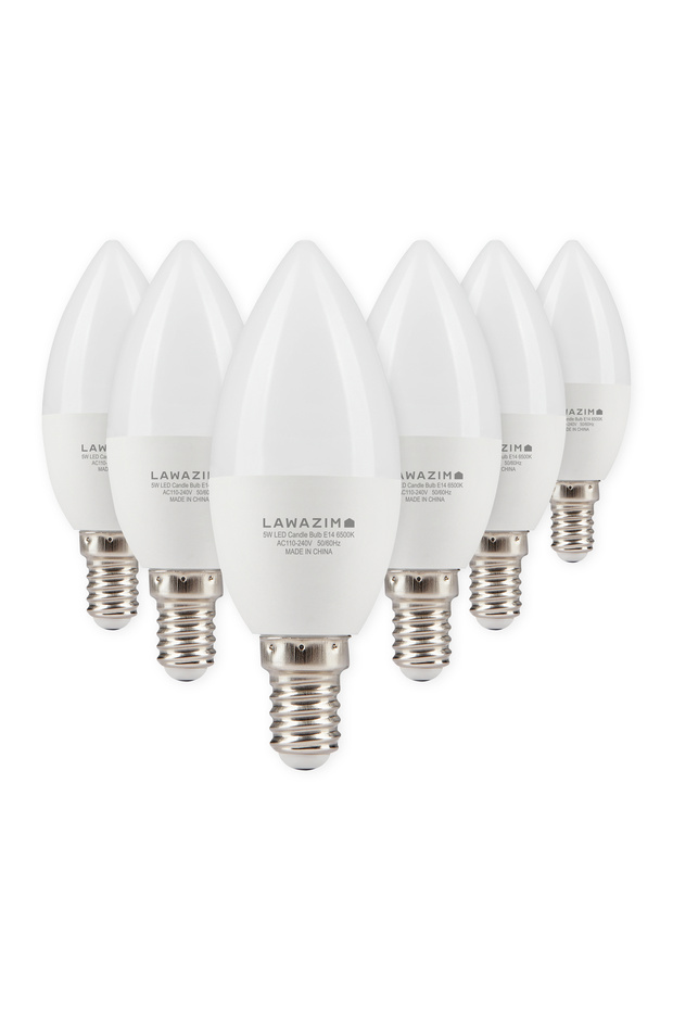 لمبة شمعة LED C37 E14 5 واط - عبوة من 6 قطع، ضوء نهاري 6500 كلفن، موفرة للطاقة، غير قابلة للتعتيم، 400 لومن