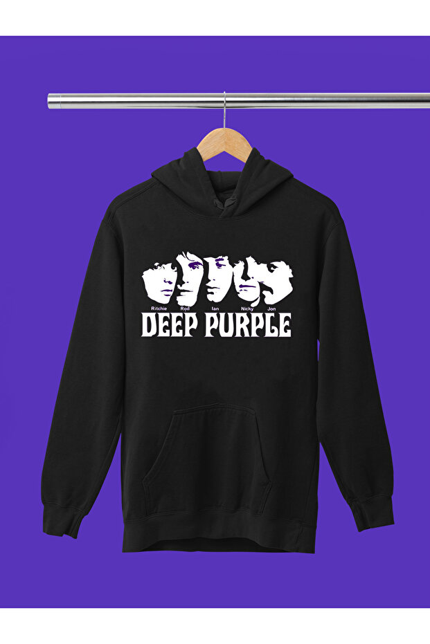 Deep Purple Printed Cotton Long Sleeve Ribbed 3-Ply Hooded Rock Sweatshirt