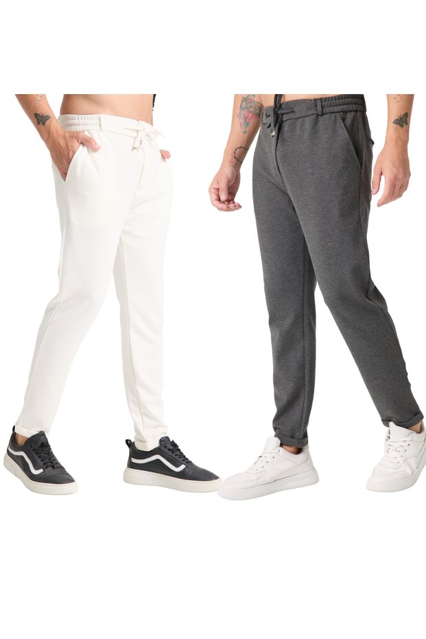 Men's Trousers Elastic Waist Lycra Folded Leg Jogger Style