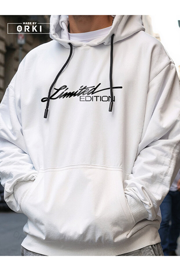 Limited Edition Printed White Oversize Hooded Sweatshirt Hoodie