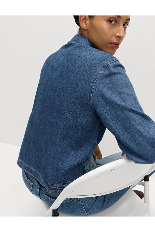 Denim Bağlamalı Bluz - 5