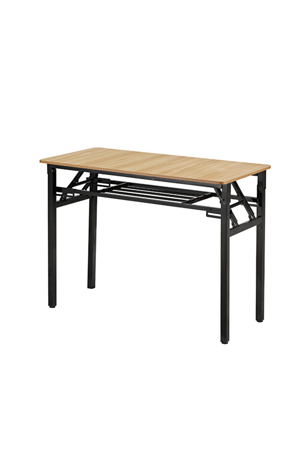 Folding Table Double Layer 100x50cm - Desk with Shelf Wooden Top and Iron Frame - 3