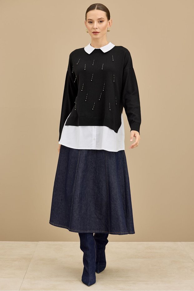 Beaded shirt detailed tunic black