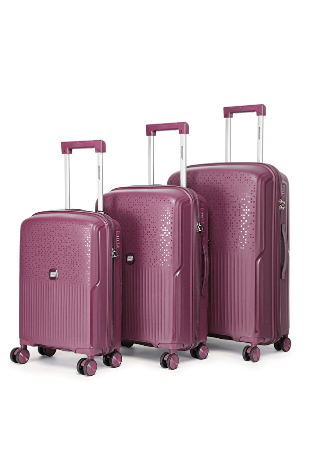 3 Piece Polypropylene Hard Side Spinner Luggage Trolley Set 20/24/28 Inch - Purple