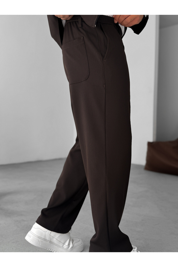 Kahve Örme Fitilli Baggy Pantolon GJ- - 5