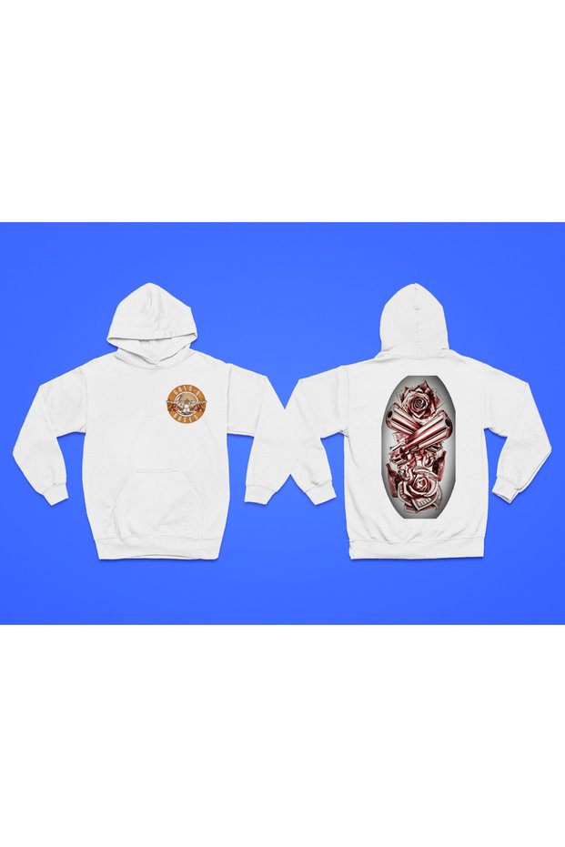 Guns&Roses Printed Cotton Long Sleeve Ribbed 3-Ply Hooded Rock Sweatshirt