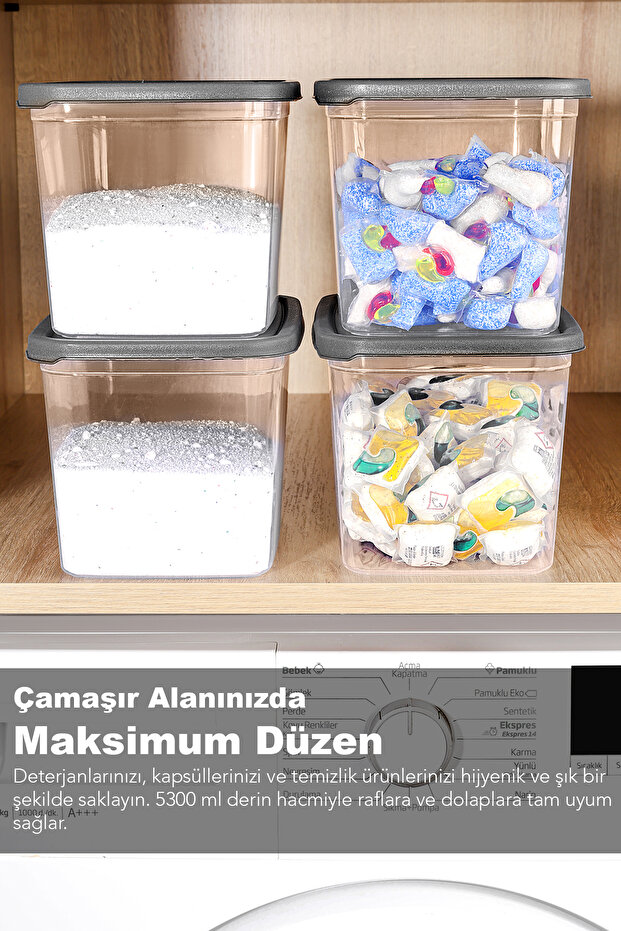 5'li Etiketli Deterjan Saklama Kutusu - Şeffaf Derin Banyo Tablet Toz Deterjan Kutusu 3,7 Litre - 5