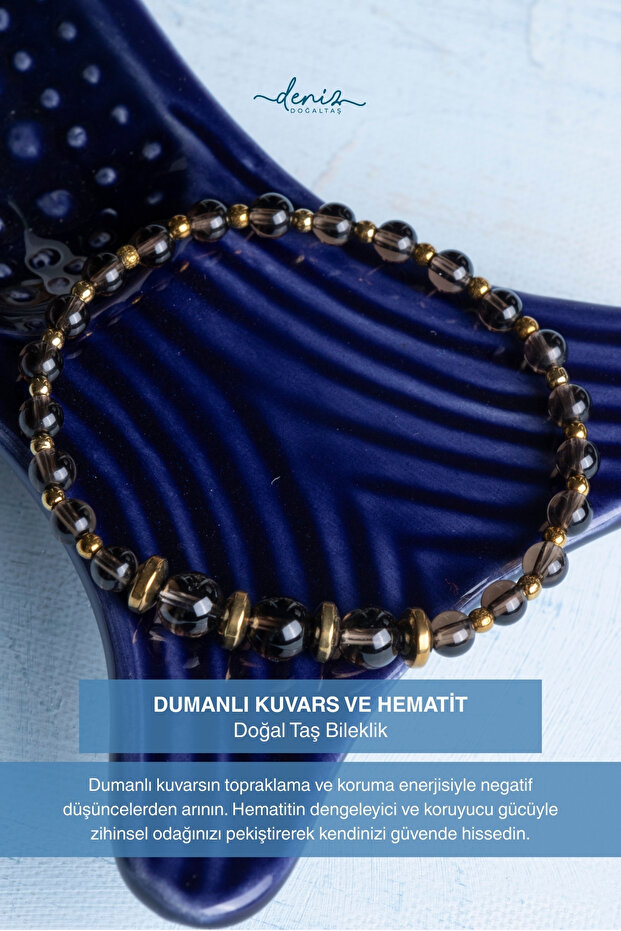 Certified Smoky Quartz and Hematite Natural Stone Bracelet