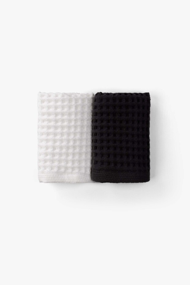 Aqua Line Waffle Hand Towel Set Anthracite-White 30X50