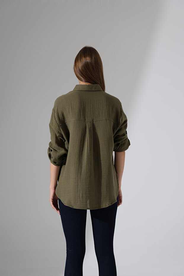 Oversize Basic Müslin Gömlek - 7