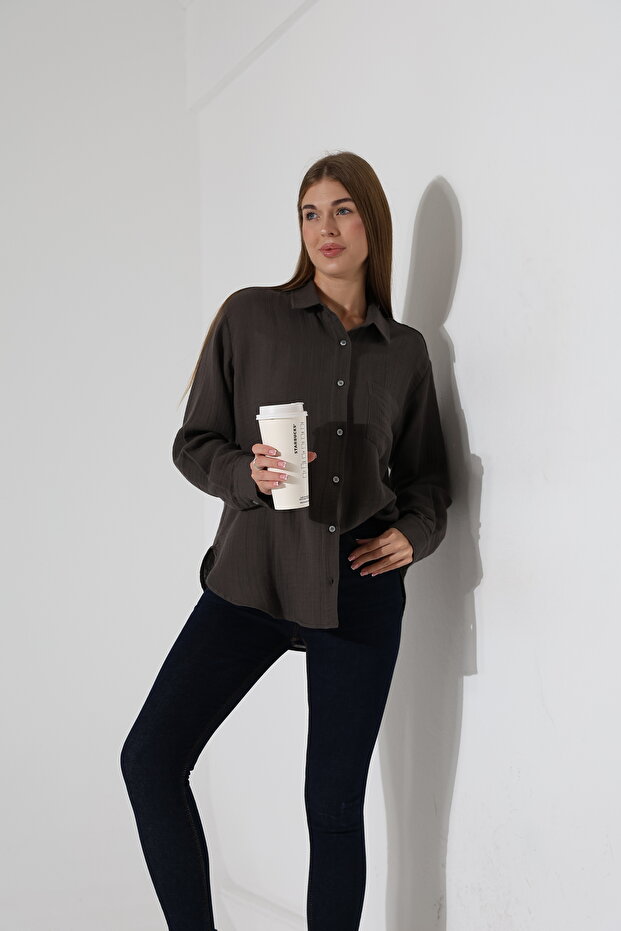 قميص موسلين أساسي كبير الحجم - 5