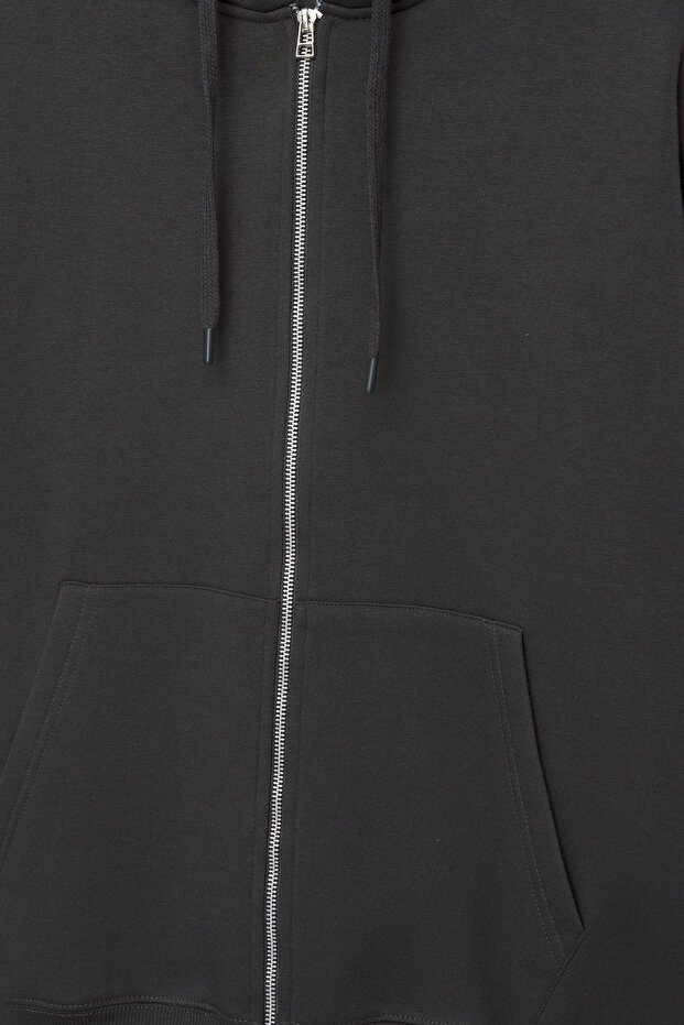 Basic kapüşonlu fermuarlı sweatshirt - 7