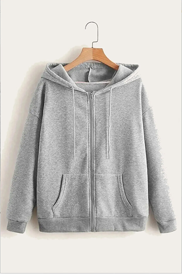 Gray Color Zippered Seasonal Cardigan / Sweatshirt