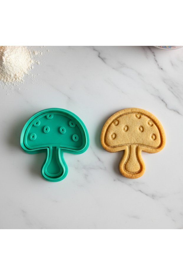 Mushroom Cookie Mold, Green, Plastic, Cute Speckled Design, Kitchen Baking Accessory